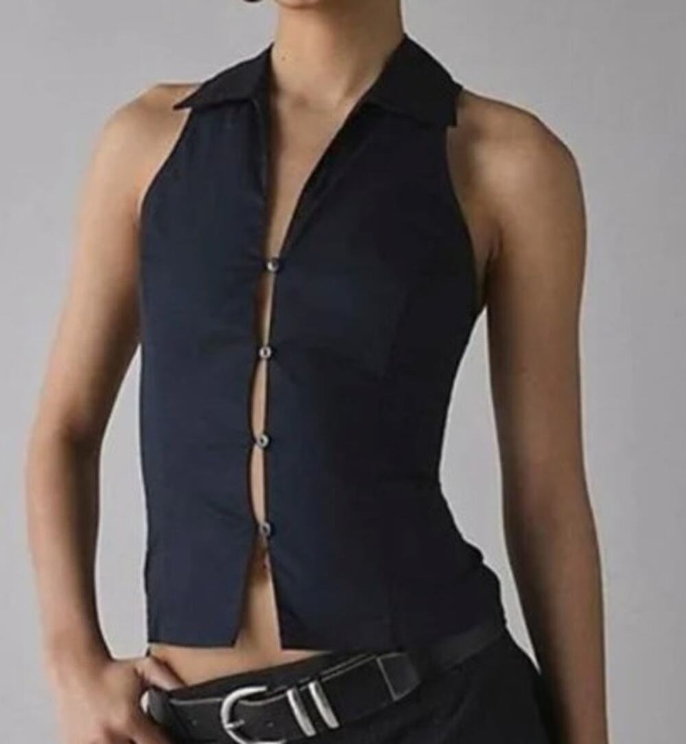 Urban Outfitters Jet Black Party Girl Button Down Sleeveless Shirt Size XL